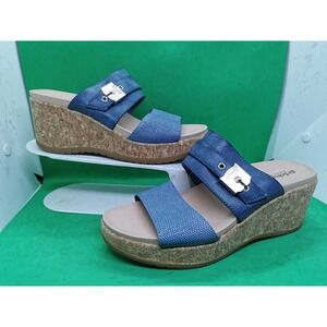 Dr. Scholl's Shoes Womens Cali Vibe Wedge Sandal Navy Blue Size 6 M